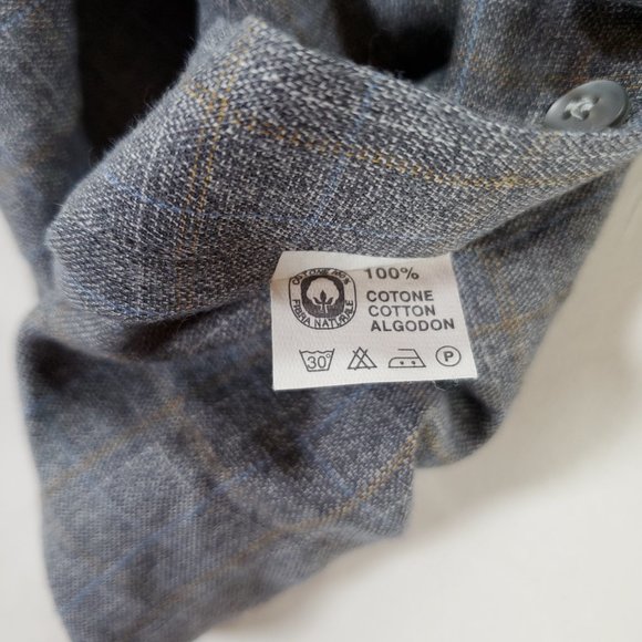 Pal Zileri Shirt Men Size 43 17" Gray Windowpane Plaid Casual Luxury Button Down - Picture 15 of 15